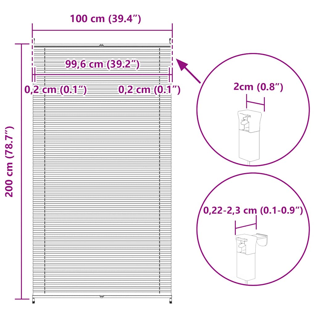 Jaluzea plisse, alb, 100x200 cm, pliuri