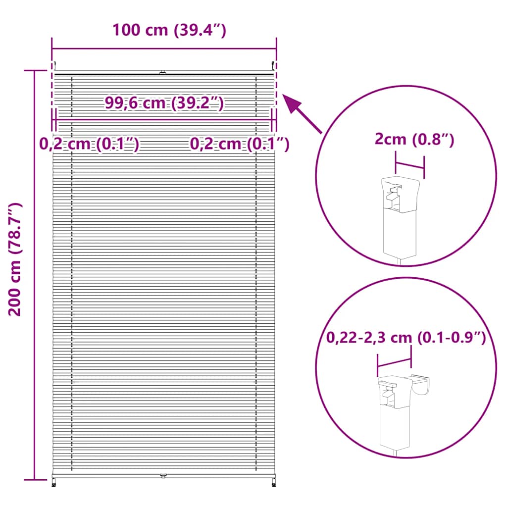 Jaluzea plisată, crem, 100x200 cm