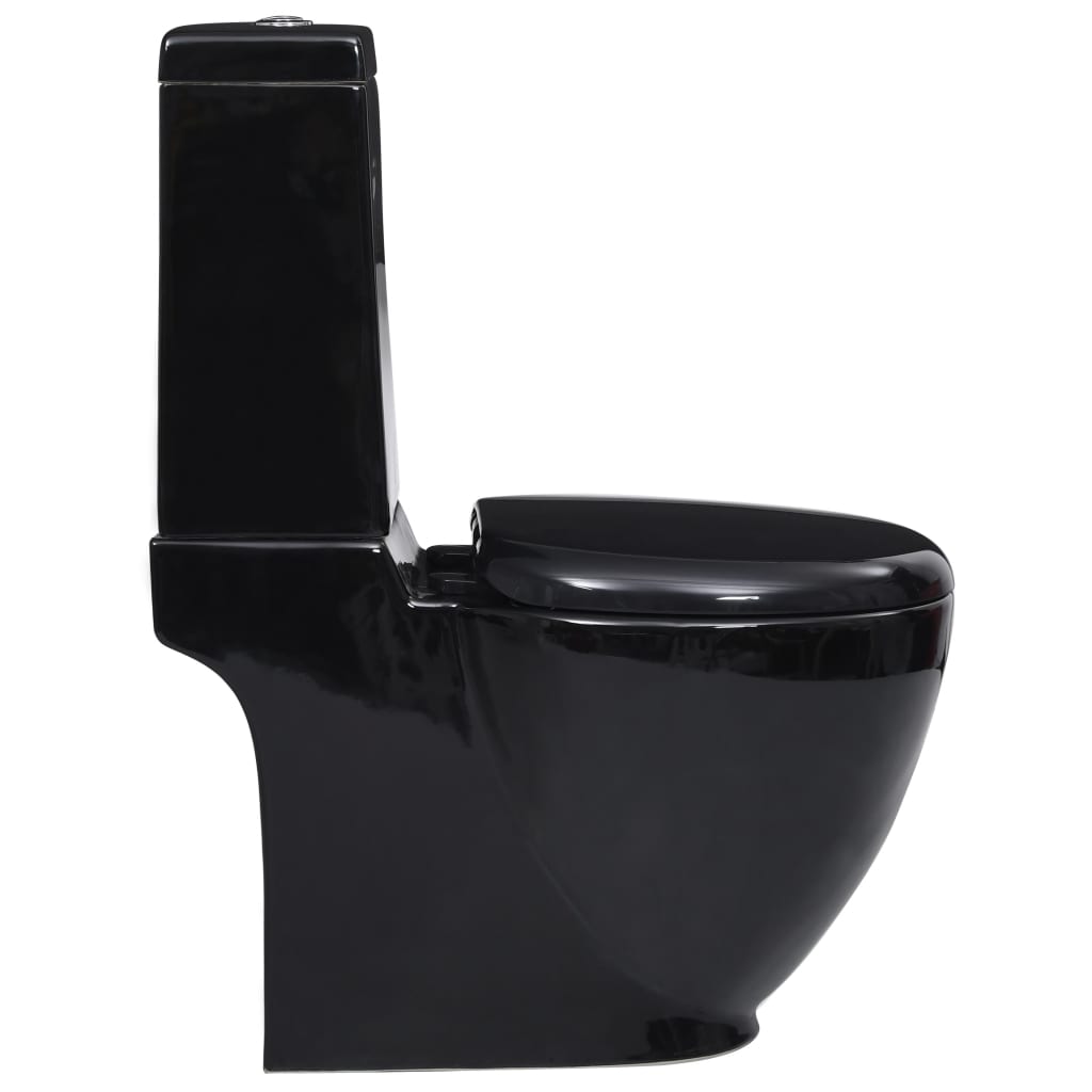 Vas WC toaletă de baie, negru, ceramică, rotund, flux inferior