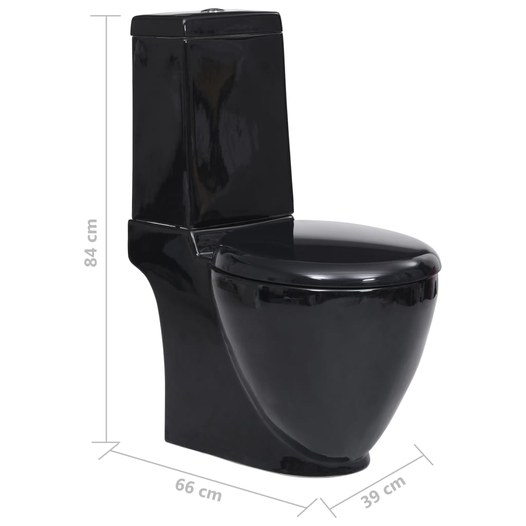 Vas WC toaletă de baie, negru, ceramică, rotund, flux inferior