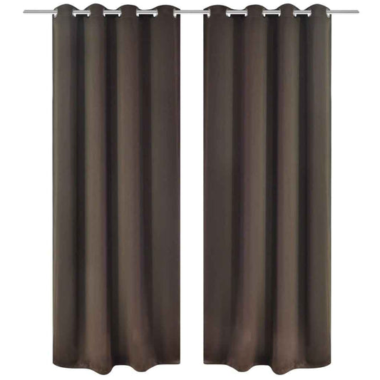 Draperii opace cu inele metalice, 2 buc., maro, 135 x 245 cm