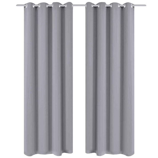 Draperii opace cu inele metalice, 2 buc., gri, 135 x 245 cm