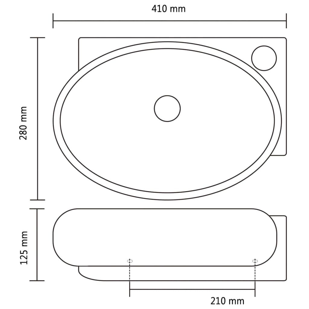 Chiuvetă baie orificiu robinet/preaplin, negru, ceramică, rotund