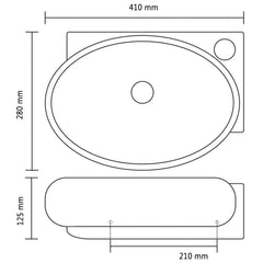 Chiuvetă baie orificiu robinet/preaplin, negru, ceramică, rotund