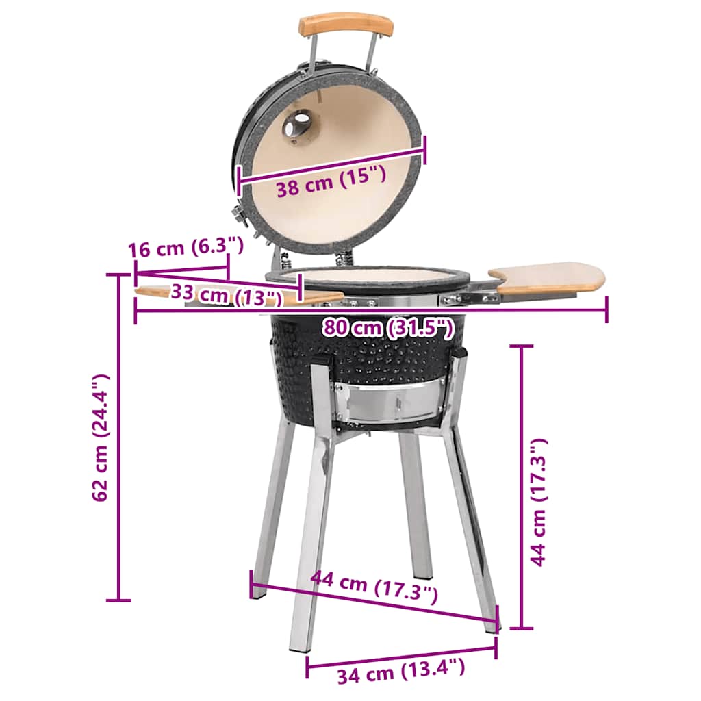 Grătar Kamado cu afumătoare din ceramică 33 cm