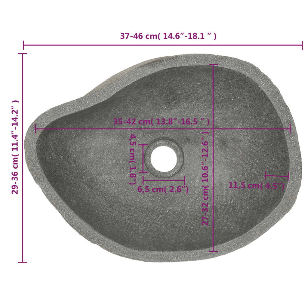 Chiuvetă din piatră de râu, (37-46)x(29-36) cm, oval