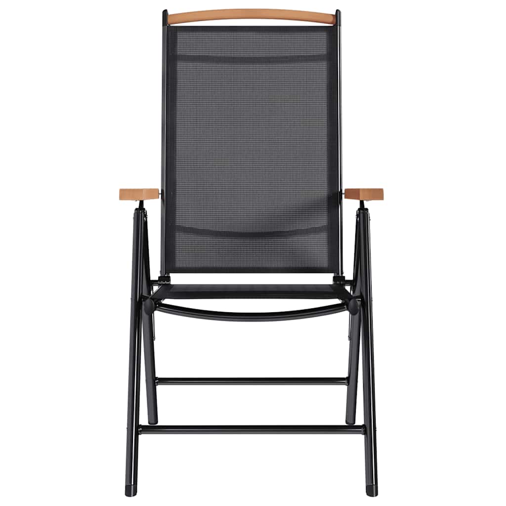 Scaune pliante de grădină, 2 buc., negru, aluminiu și textilenă