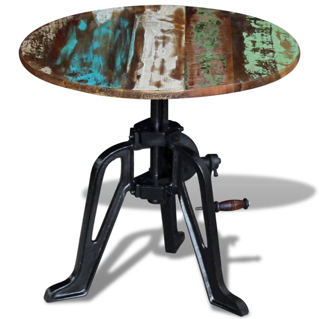 Masă laterală din lemn masiv reciclat, cadru fier, 60x(42-63)cm