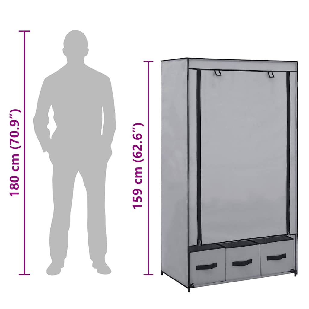 Șifonier, gri, 87 x 49 x 159 cm, material textil