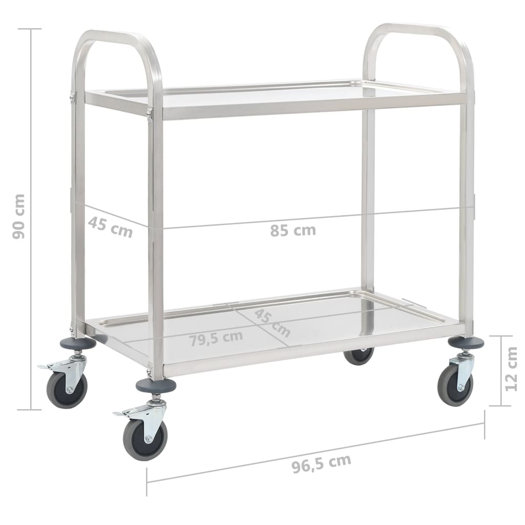 Cărucior de bucătărie 2 niveluri 96,5x55x90 cm oțel inoxidabil