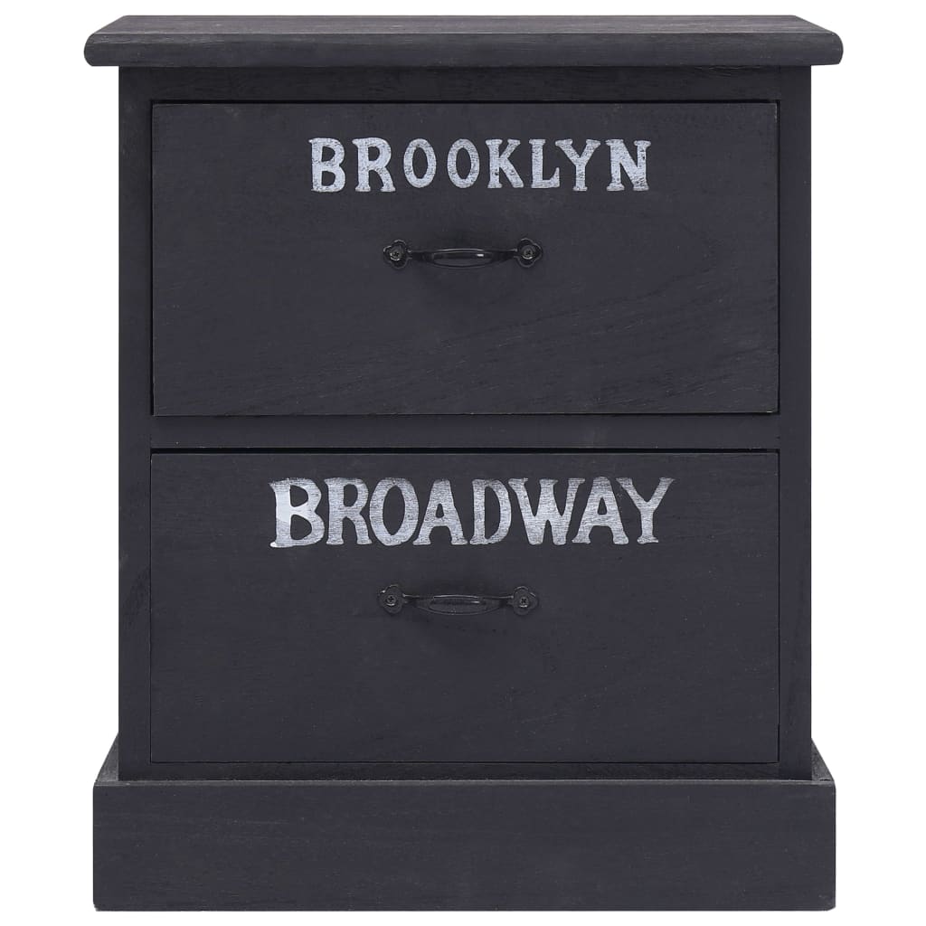 Noptiere, 2 buc., negre, 38 x 28 x 45 cm, lemn de paulownia