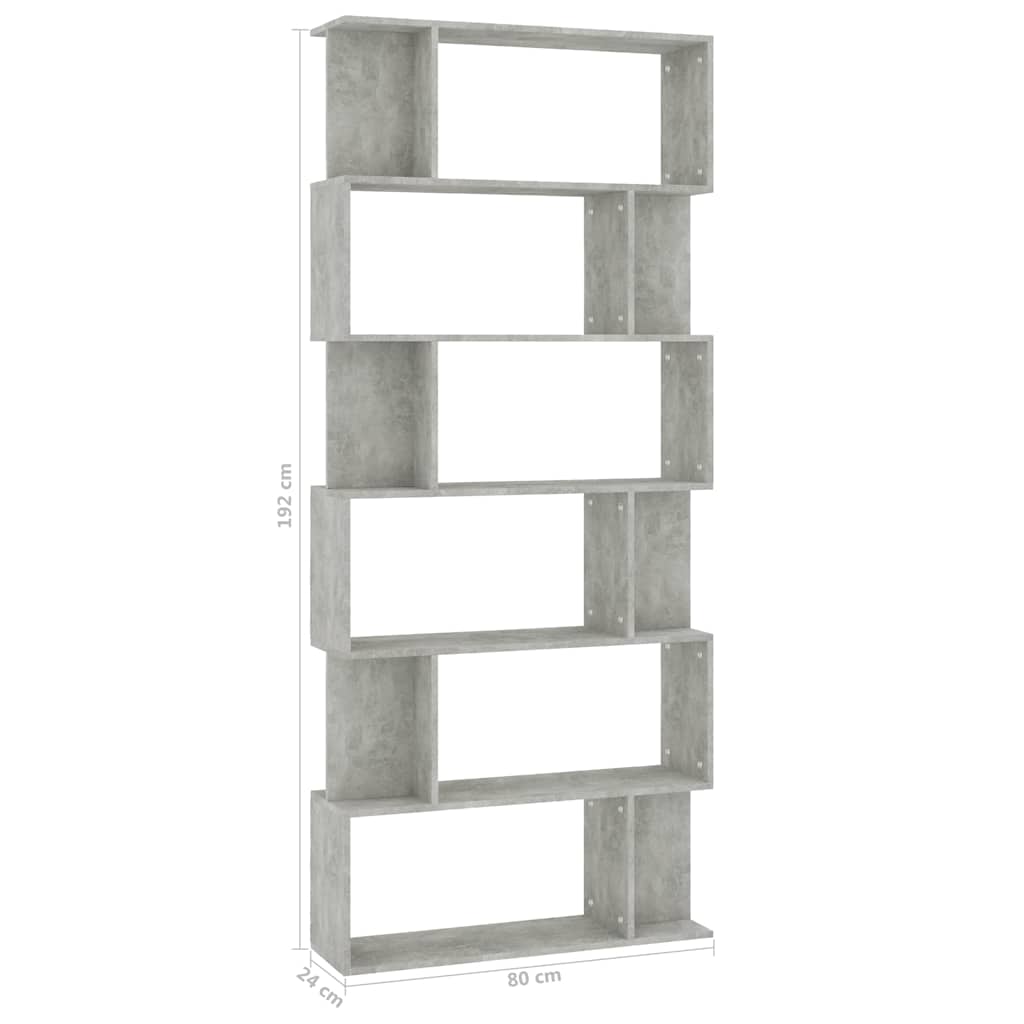 Bibliotecă/Separator, gri beton, 80x24x192 cm, lemn prelucrat