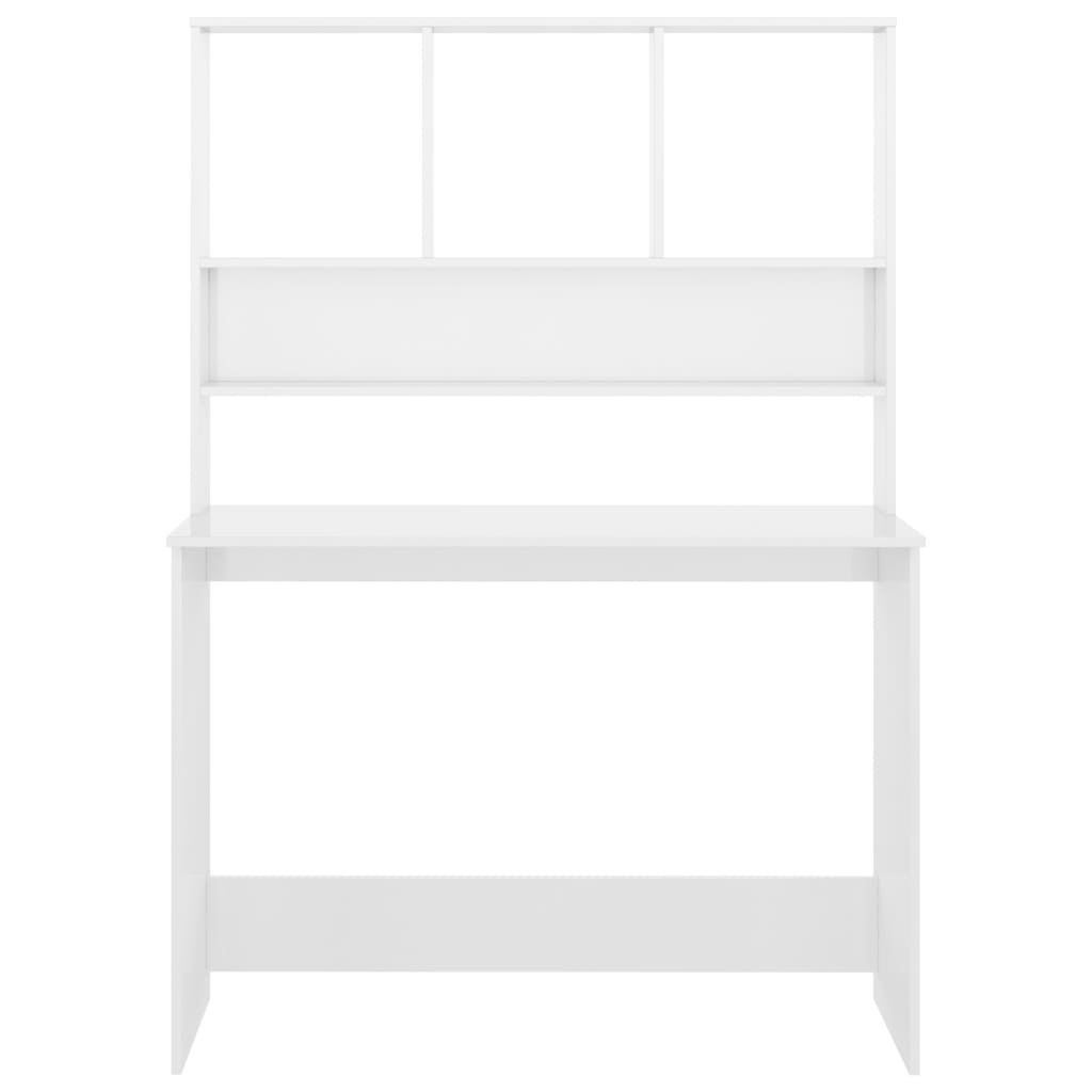 Birou cu rafturi, alb extralucios, 110x45x157 cm, PAL