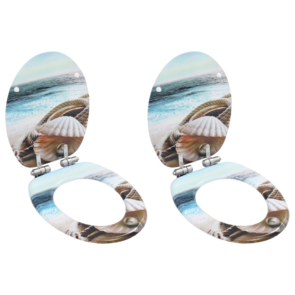 Capace WC cu închidere silențioasă, 2 buc., MDF, design scoici