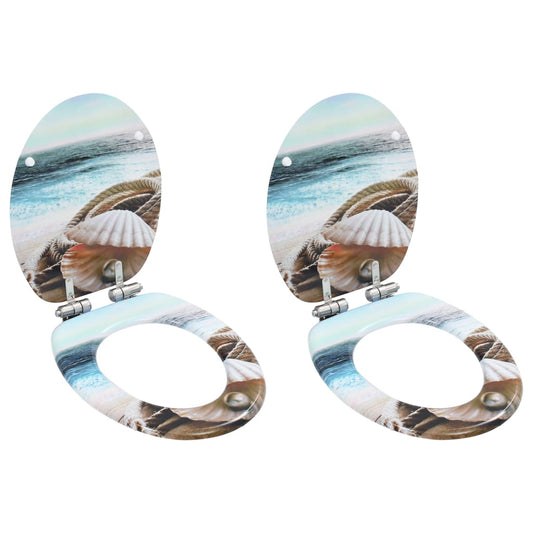 Capace WC cu închidere silențioasă, 2 buc., MDF, design scoici