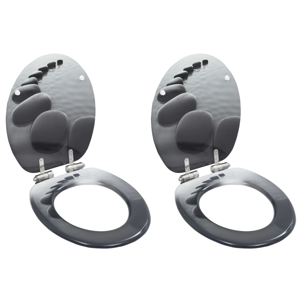 Capace WC cu închidere silențioasă, 2 buc., MDF, design pietre