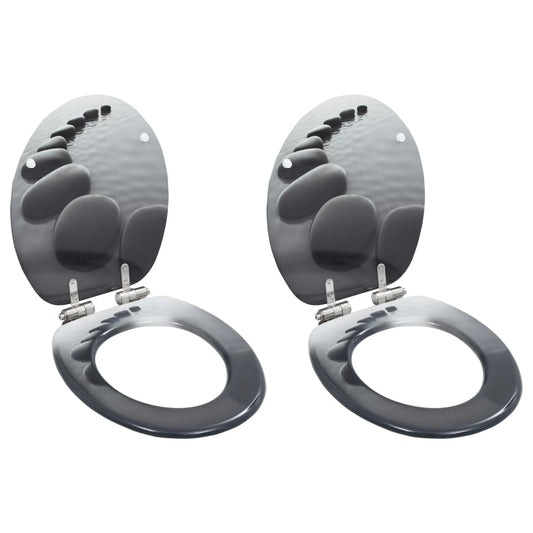 Capace WC cu închidere silențioasă, 2 buc., MDF, design pietre