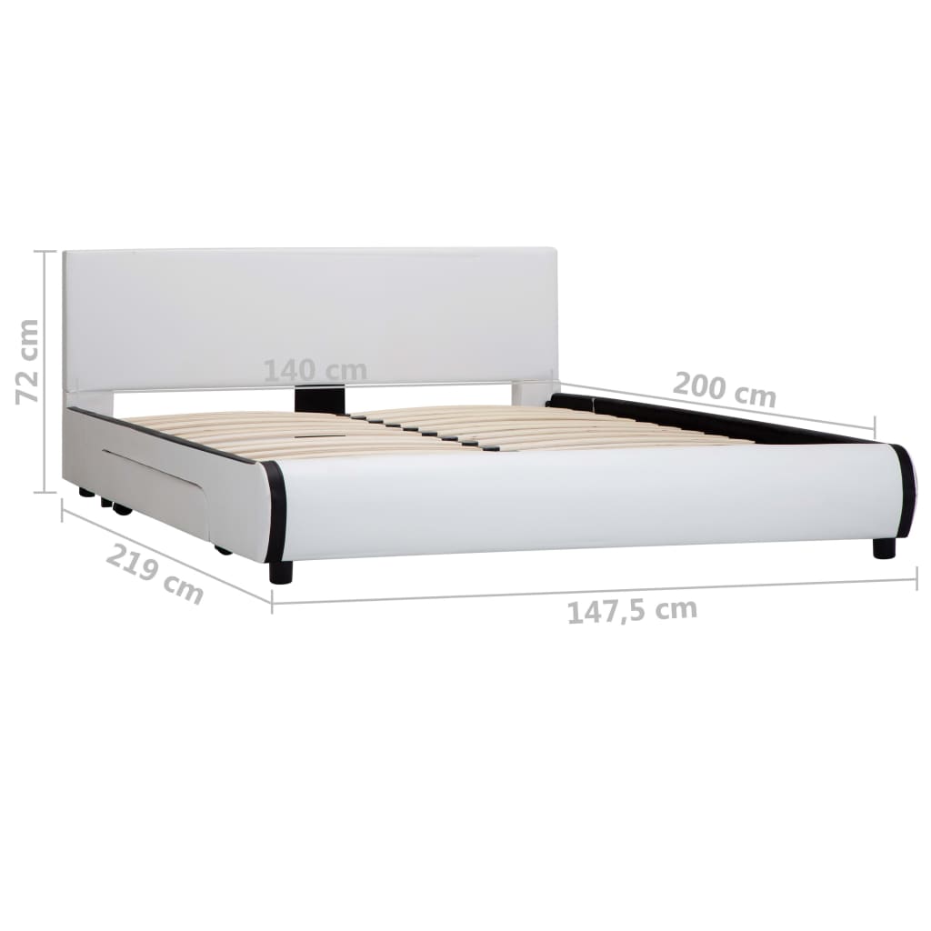 Cadru pat cu sertare, alb, 140 x 200 cm, piele artificială