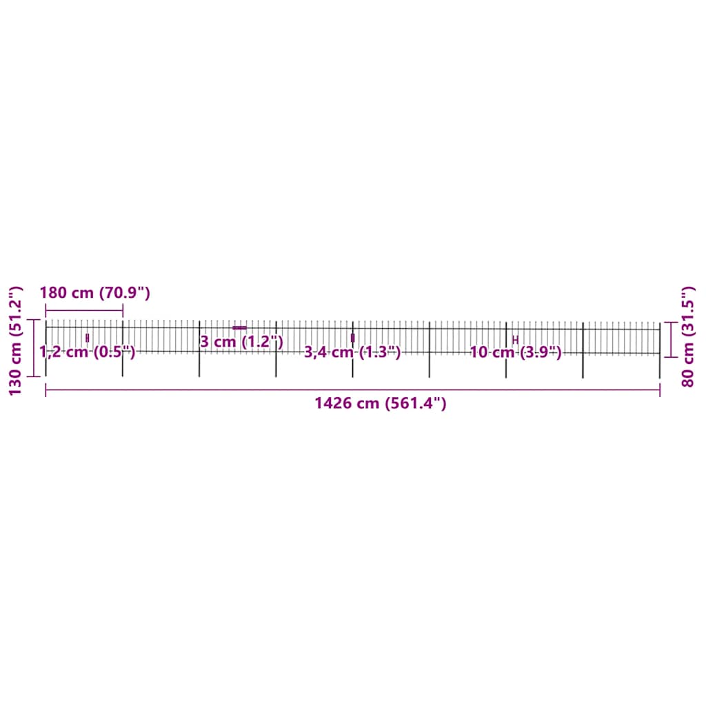 Gard de grădină cu vârf tip suliță din oțel 1426x80 cm, negru