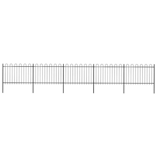 Gard de grădină cu vârf curbat, negru, 8,5 m, oțel