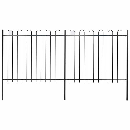 Gard de grădină cu vârf circular din oțel, 359x150 cm, negru