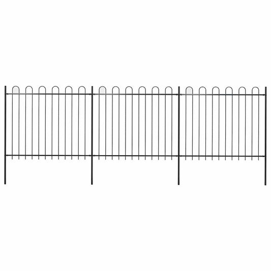 Gard de grădină cu vârf circular, oțel, 537x150 cm, negru