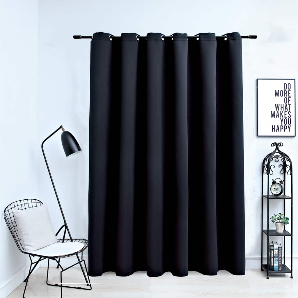 Draperie opacă cu inele metalice, negru, 290 x 245 cm