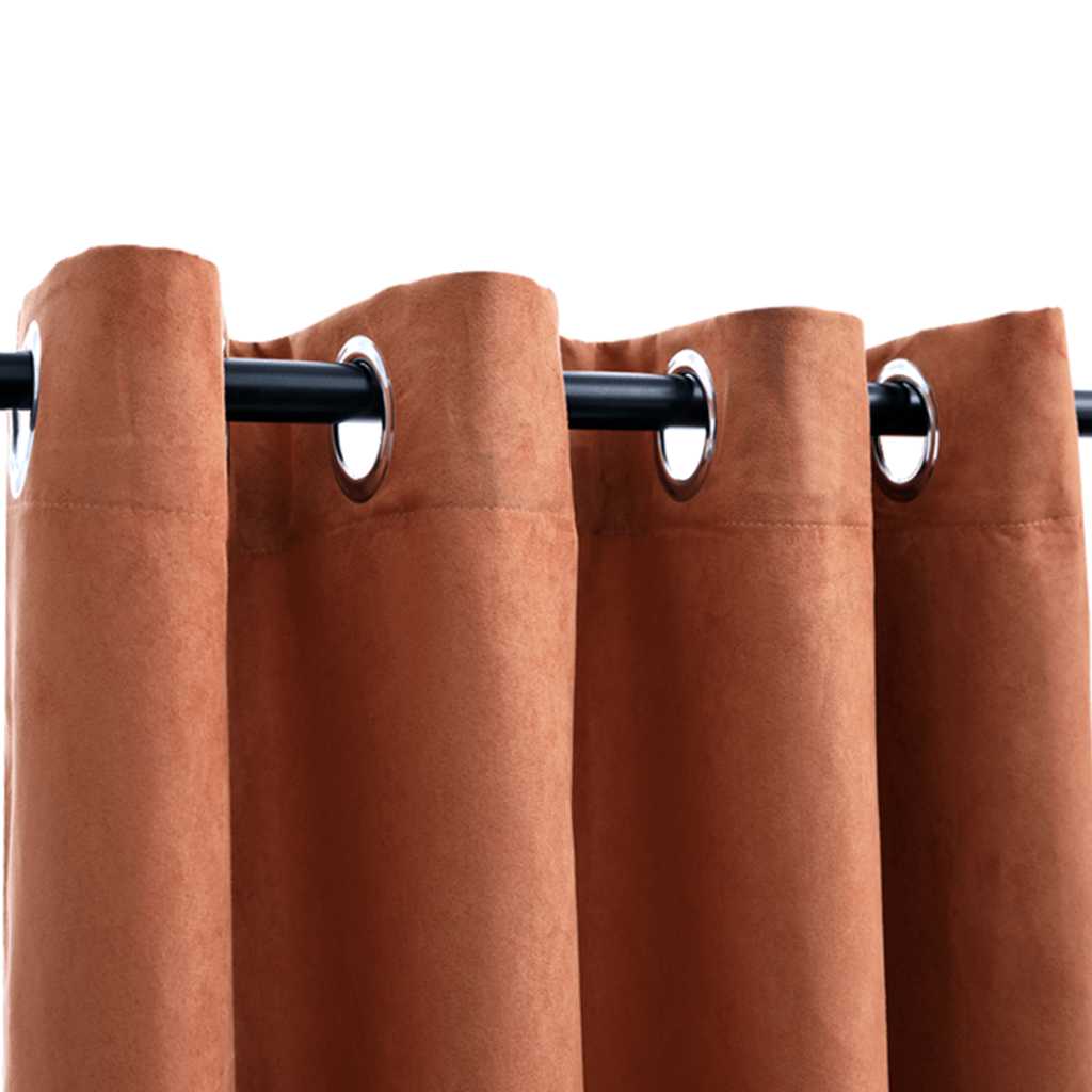 Draperii opace cu inele metalice, 2 buc., ruginiu, 140x225 cm