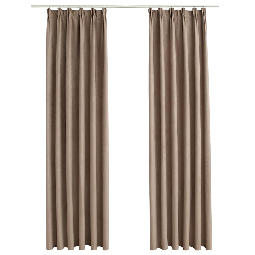 Draperii opace cu cârlige, 2 buc., gri taupe, 140 x 225 cm