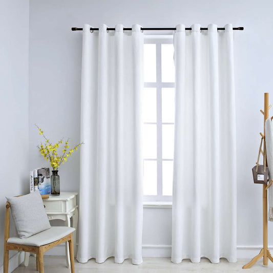 Draperii opace cu inele metalice 2 buc. alb-ivoriu 140x225 cm