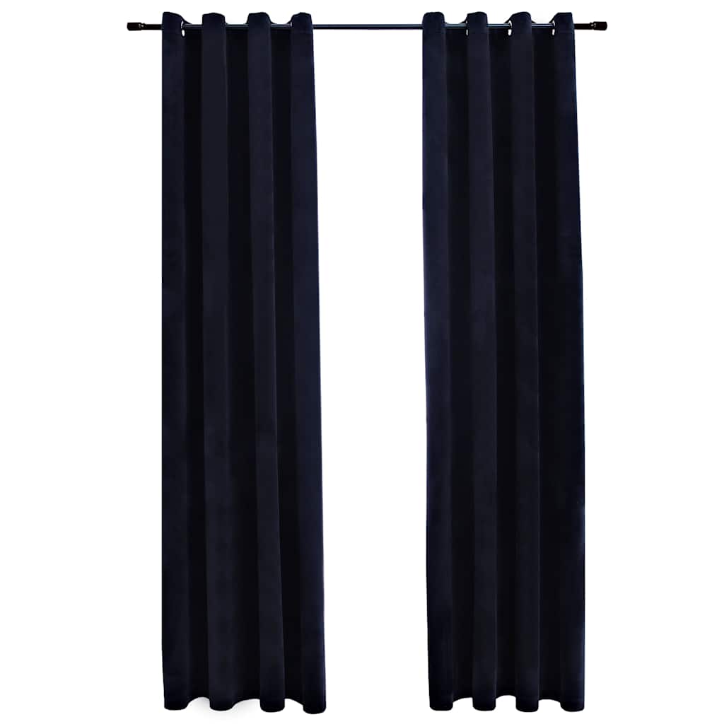 Draperii opace cu inele, 2 buc., negru, 140 x 175 cm, catifea