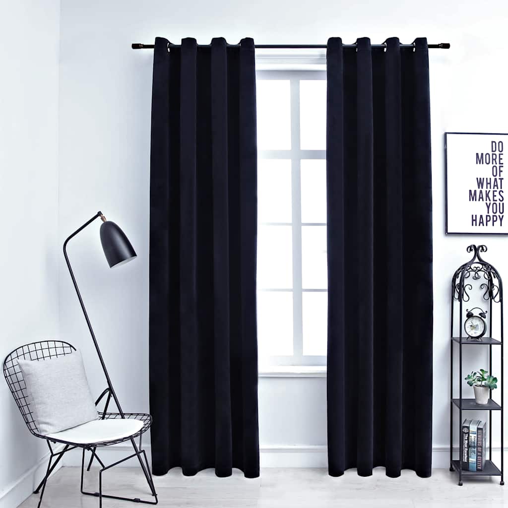 Draperii opace cu inele, 2 buc., negru, 140 x 175 cm, catifea