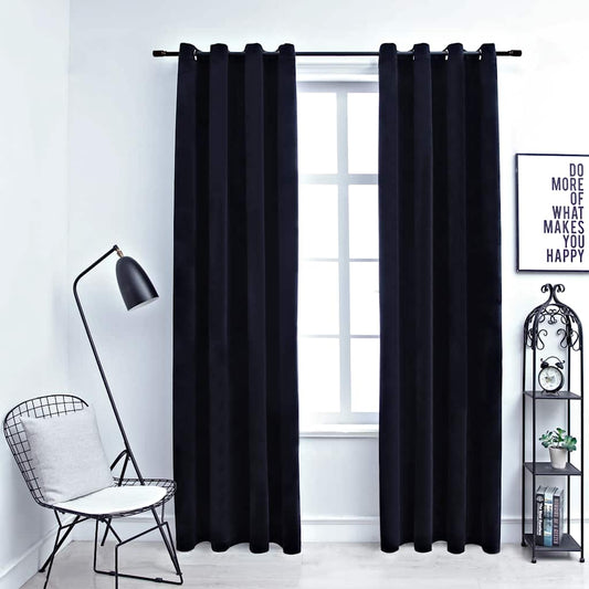 Draperii opace cu inele, 2 buc., negru, 140 x 225 cm, catifea