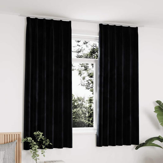 Draperii opace cu cârlige, 2 buc., negru, 140x175 cm, catifea