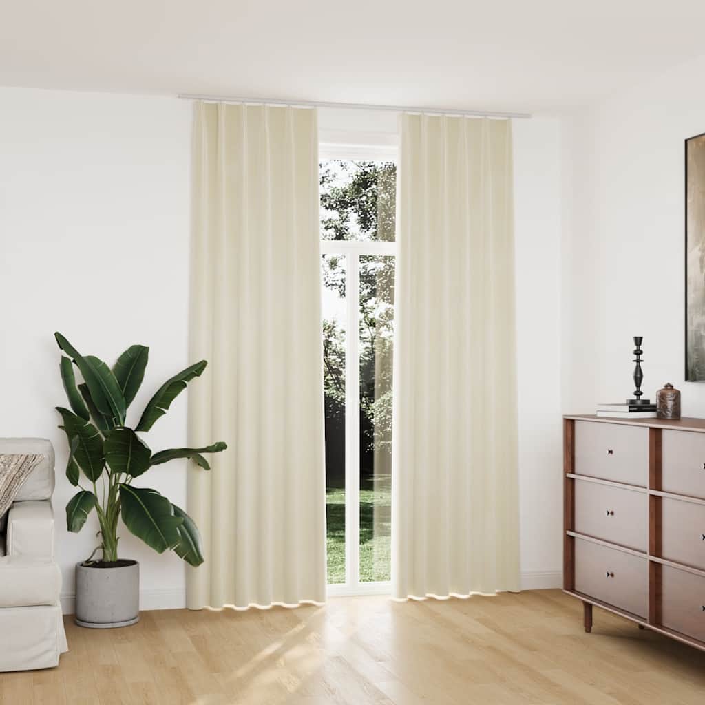 Draperii opace, 2 buc., crem, 140x245 cm, catifea, cu cârlige