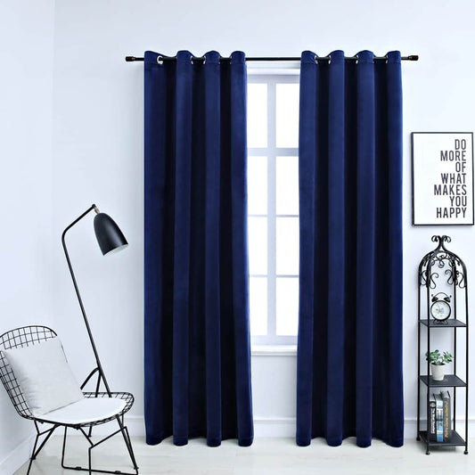 Draperii opace cu inele, 2 buc., albastru, 140x245 cm, catifea