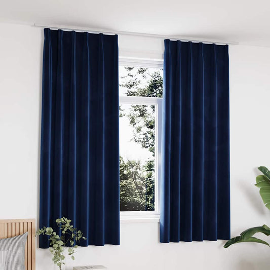 Draperii opace cu cârlige, 2 buc, albastru, 140x175 cm, catifea