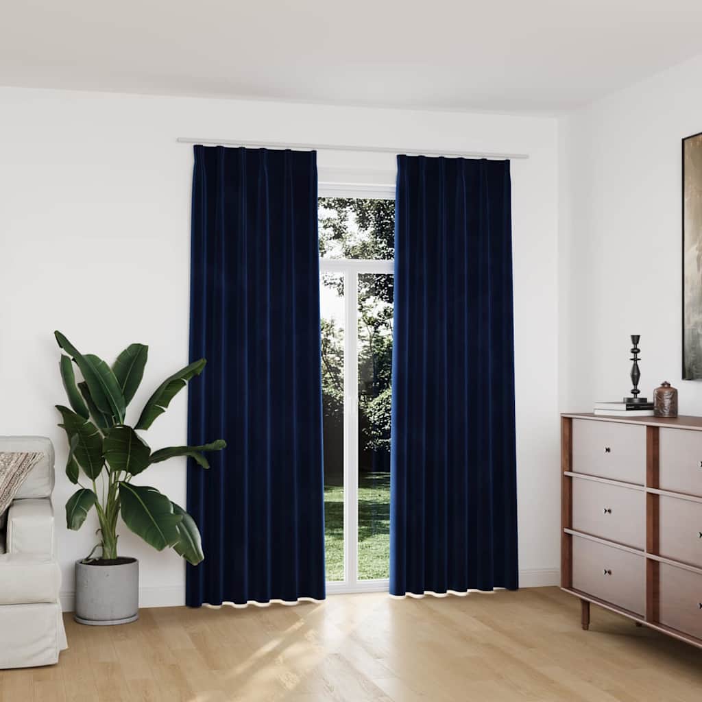 Draperii opace 2 buc. albastru închis 140x175cm catifea cârlige