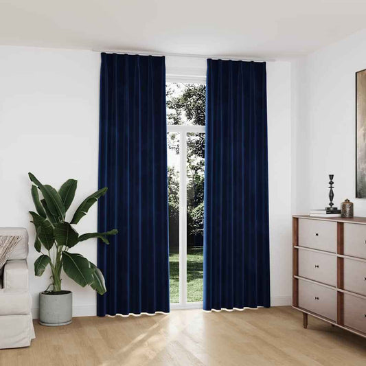 Draperii opace 2 buc. albastru închis 140x245cm catifea cârlige