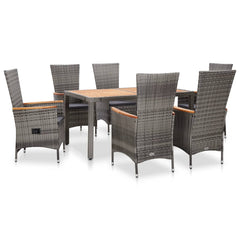 Set mobilier de exterior cu perne, 7 piese, gri, poliratan