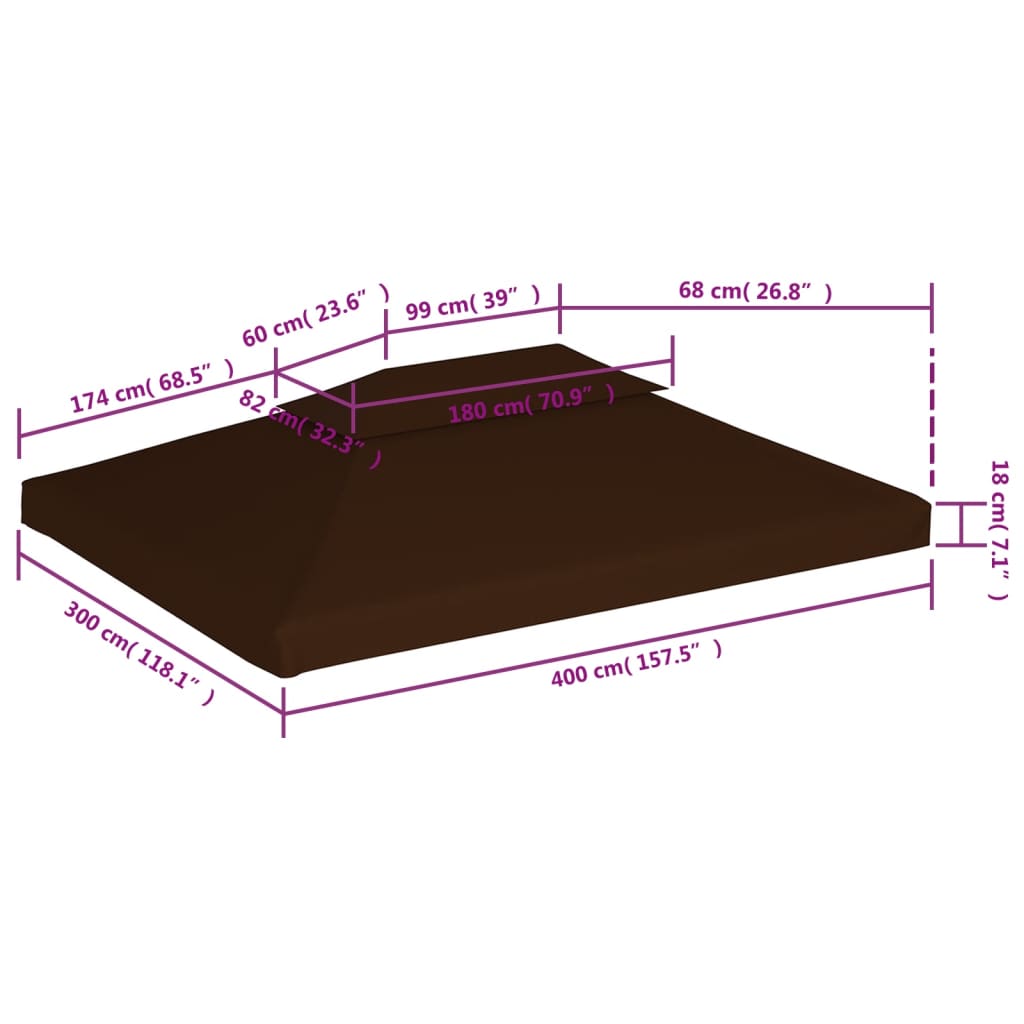 Acoperiș de pavilion, 2 niveluri, maro, 4x3 m, 310 g/m²