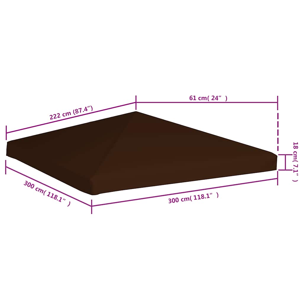 Acoperiș pentru pavilion, 3 x 3 m, maro, 310 g/m²