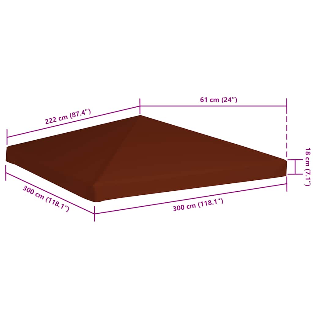 Acoperiș pentru pavilion, 3 x 3 m, cărămiziu, 310 g/m²