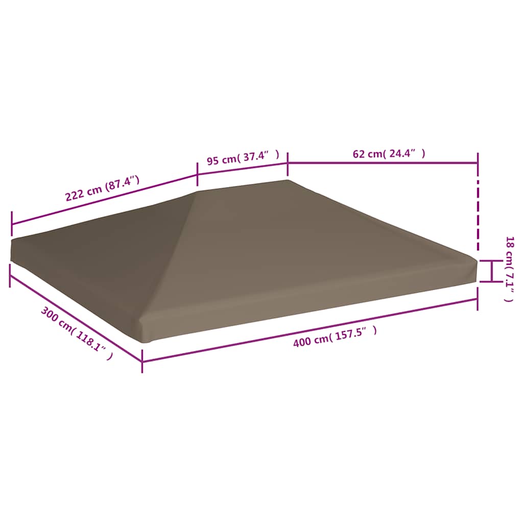 Acoperiș pentru pavilion, 310 g/m², gri taupe, 3 x 4 m