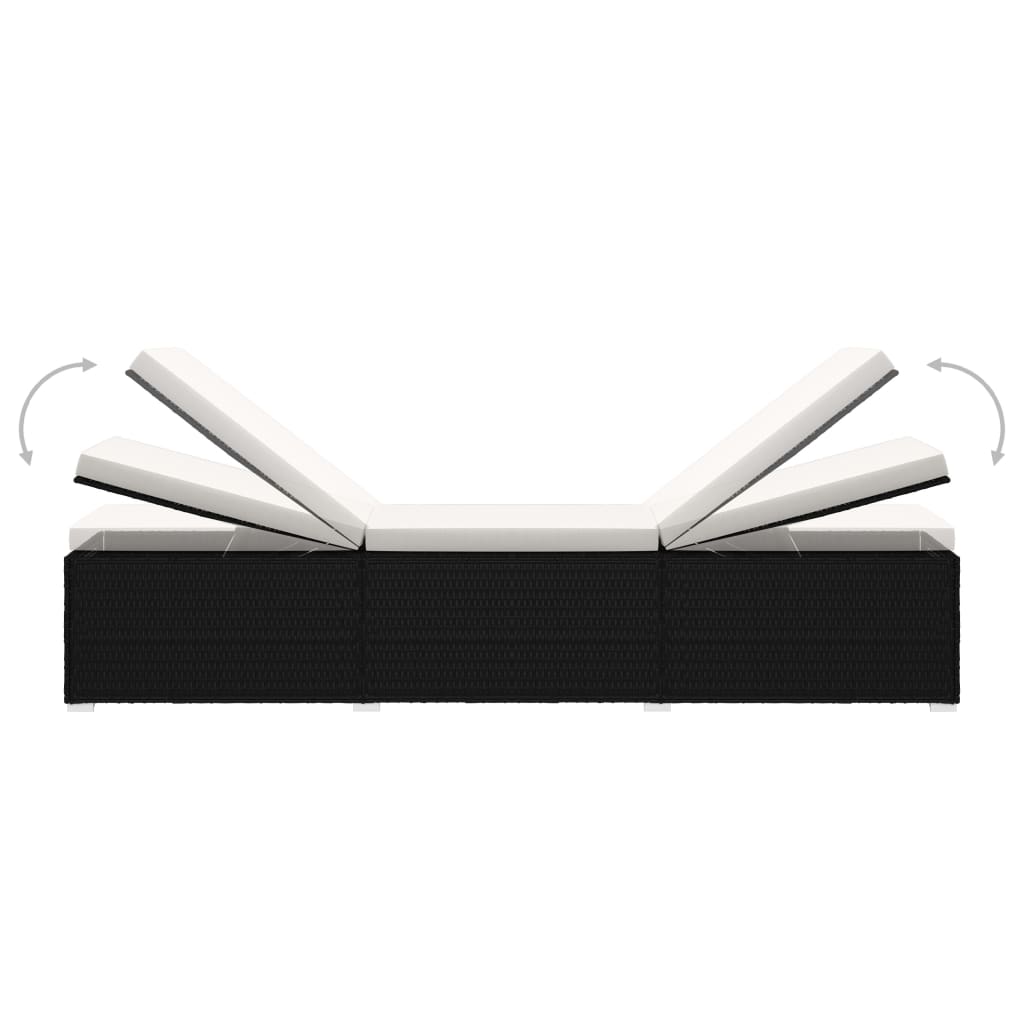 Șezlong cu pernă și măsuță de ceai, alb crem, poliratan