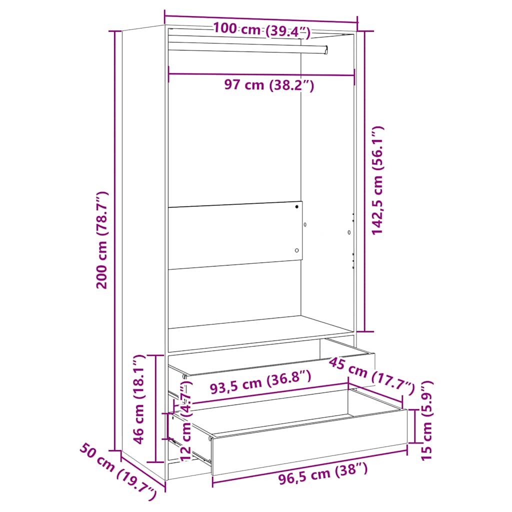 Șifonier, alb, 100x50x200 cm, lemn prelucrat