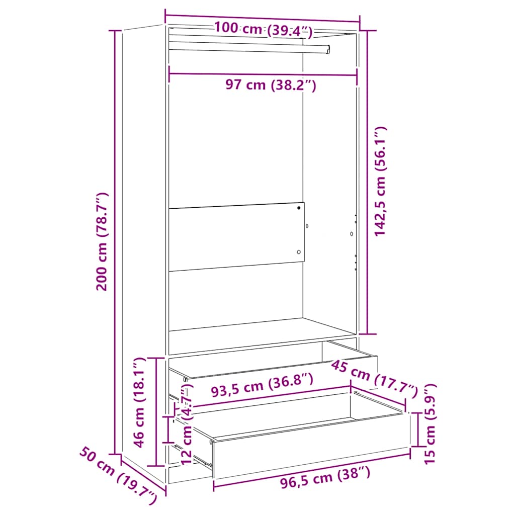 Șifonier, alb, 100x50x200 cm, lemn prelucrat
