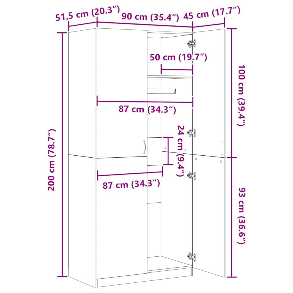 Șifonier, gri beton, 90x52x200 cm, lemn prelucrat