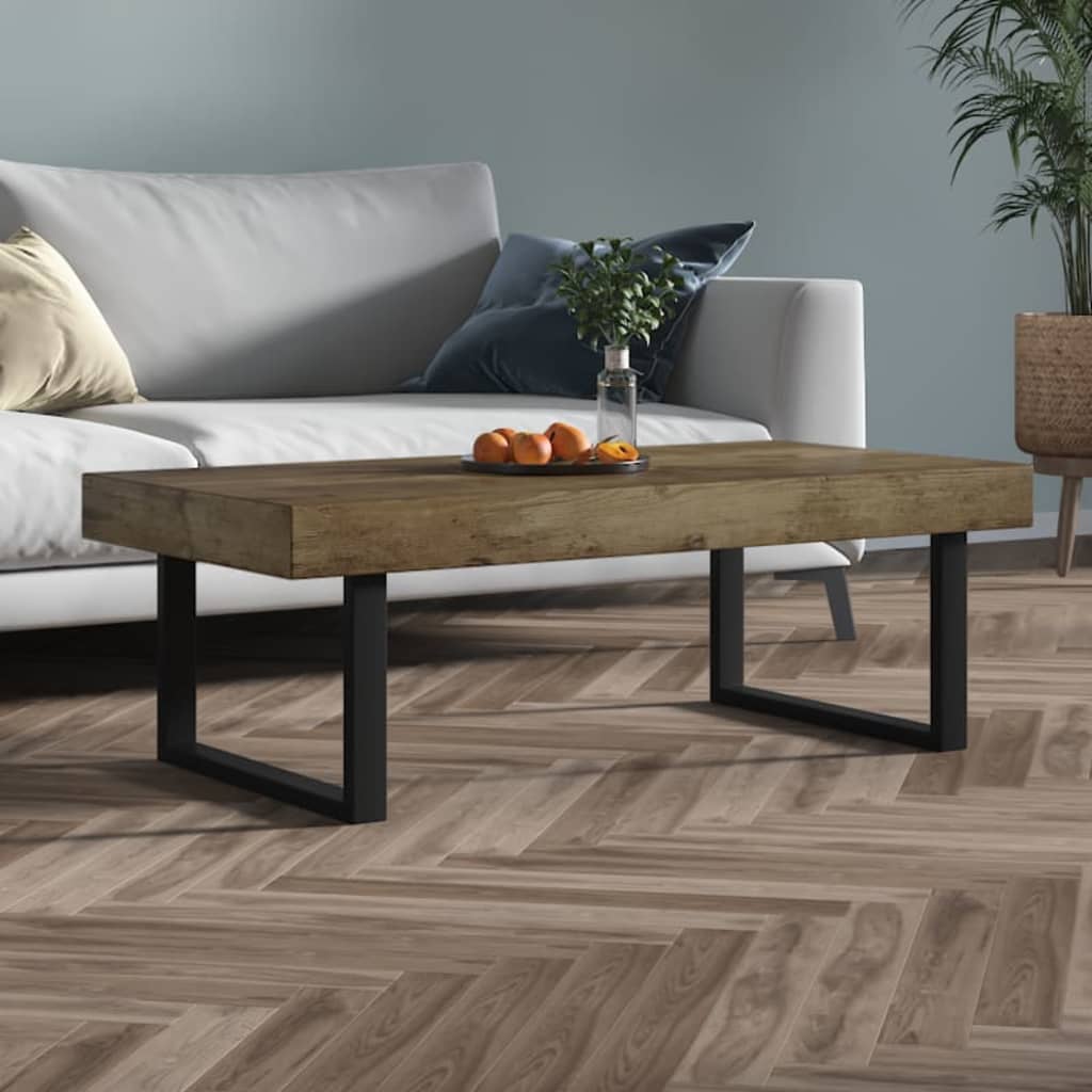 Măsuță de cafea, maro închis & negru, 120x60x40 cm, MDF și fier