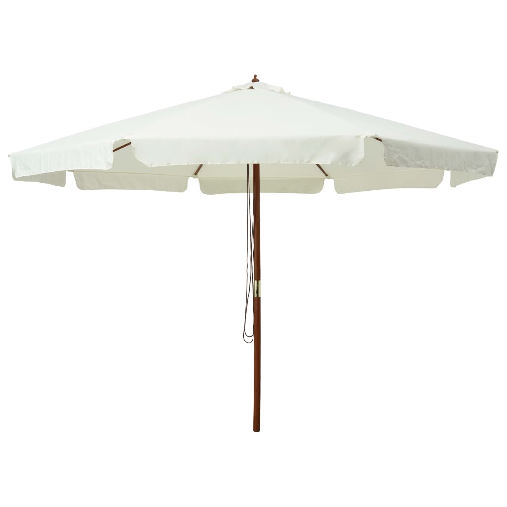 Umbrelă soare de exterior, stâlp din lemn, alb nisipiu, 330 cm